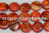 CDE517 15.5 inches 12mm flat round dyed sea sediment jasper beads