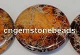 CDE526 15.5 inches 55mm flat round dyed sea sediment jasper beads