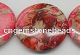 CDE661 15.5 inches 40mm flat round dyed sea sediment jasper beads