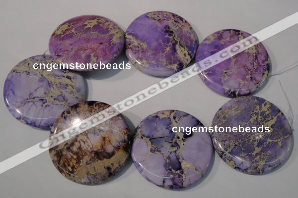 CDE709 15.5 inches 55mm flat round dyed sea sediment jasper beads