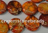 CDE757 15.5 inches 18mm flat round dyed sea sediment jasper beads