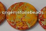 CDE758 15.5 inches 40mm flat round dyed sea sediment jasper beads