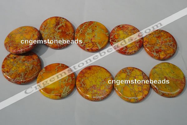 CDE758 15.5 inches 40mm flat round dyed sea sediment jasper beads