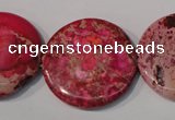 CDE788 15.5 inches 30mm flat round dyed sea sediment jasper beads