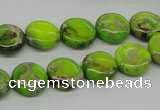 CDE91 15.5 inches 12mm flat round dyed sea sediment jasper beads