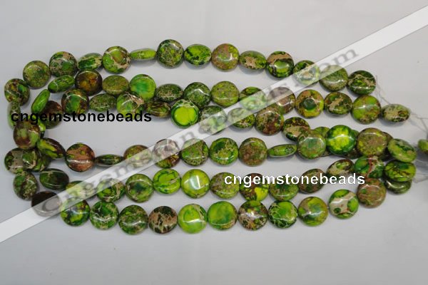 CDI123 15.5 inches 14mm flat round dyed imperial jasper beads
