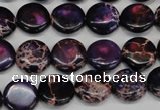 CDI398 15.5 inches 12mm flat round dyed imperial jasper beads