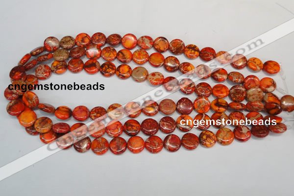 CDI517 15.5 inches 12mm flat round dyed imperial jasper beads