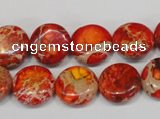 CDI518 15.5 inches 14mm flat round dyed imperial jasper beads