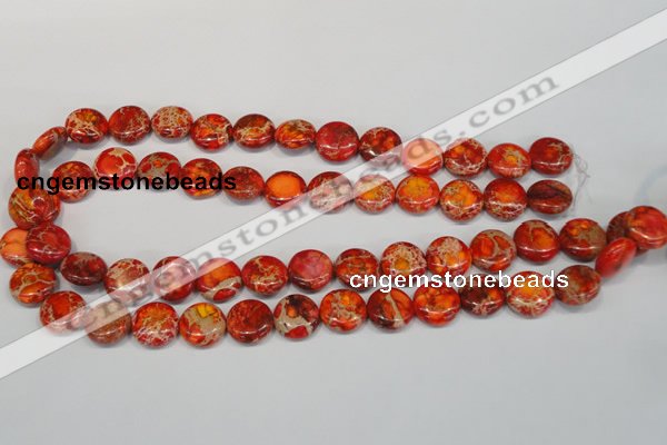 CDI518 15.5 inches 14mm flat round dyed imperial jasper beads