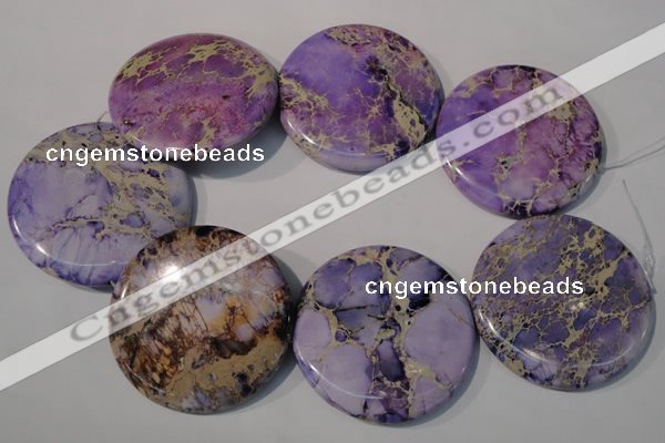 CDI709 15.5 inches 55mm flat round dyed imperial jasper beads