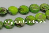 CDI91 16 inches 12mm flat round dyed imperial jasper beads wholesale