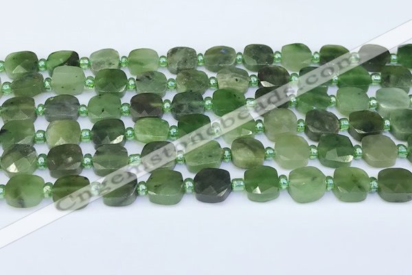 CDJ410 15.5 inches 8mm faceted square Canadian jade beads