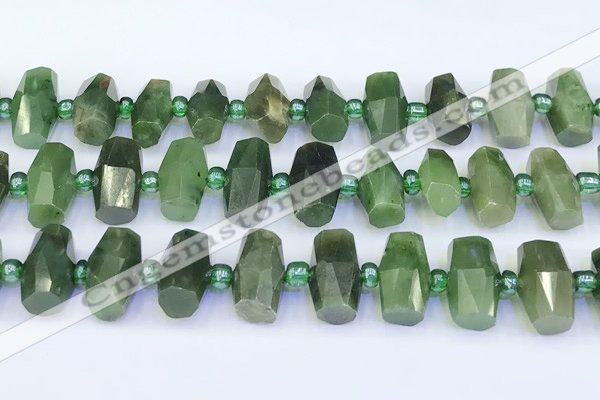 CDJ413 15.5 inches 8*14 - 9*14mm faceted freeform Canadian jade beads