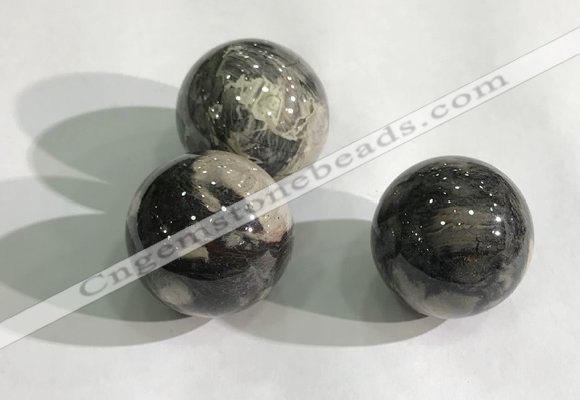 CDN1143 30mm round silver leaf jasper decorations wholesale