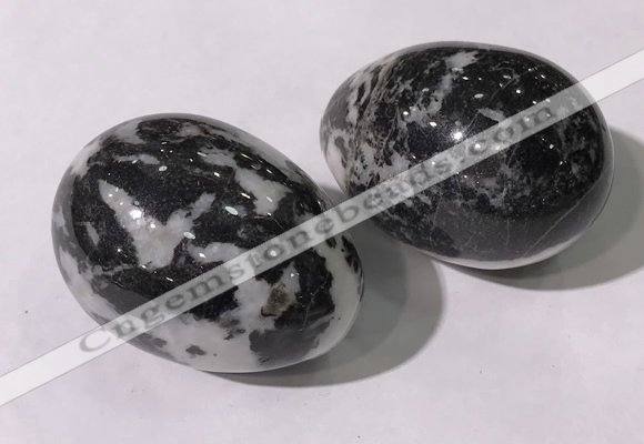 CDN1393 35*45mm egg-shaped black & white jasper decorations wholesale