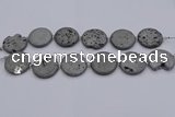 CDQ675 8 inches 30mm flat round druzy quartz beads wholesale