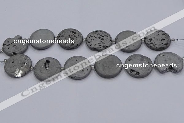 CDQ675 8 inches 30mm flat round druzy quartz beads wholesale