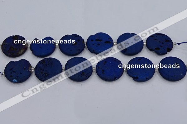 CDQ681 8 inches 30mm flat round druzy quartz beads wholesale