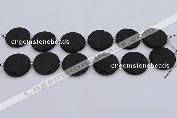 CDQ682 8 inches 30mm flat round druzy quartz beads wholesale