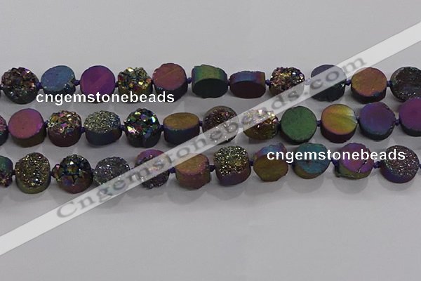 CDQ705 8 inches 12mm coin druzy quartz beads wholesale