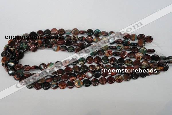 CDS198 15.5 inches 10mm flat round dyed serpentine jasper beads