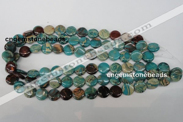 CDS32 15.5 inches 14mm flat round dyed serpentine jasper beads