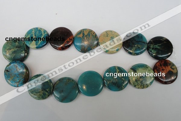 CDS33 15.5 inches 30mm flat round dyed serpentine jasper beads