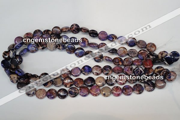 CDT406 15.5 inches 12mm flat round dyed aqua terra jasper beads