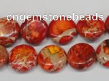 CDT518 15.5 inches 14mm flat round dyed aqua terra jasper beads