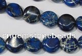 CDT906 15.5 inches 12mm flat round dyed aqua terra jasper beads