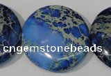 CDT909 15.5 inches 35mm flat round dyed aqua terra jasper beads