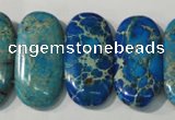 CDT917 15.5 inches 15*30mm oval double drilled dyed aqua terra jasper beads