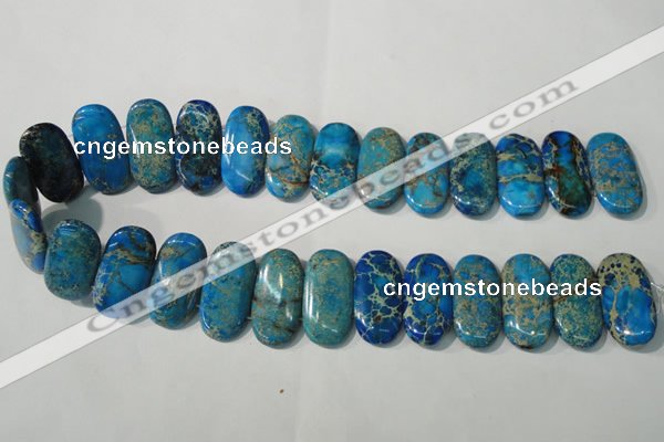 CDT917 15.5 inches 15*30mm oval double drilled dyed aqua terra jasper beads