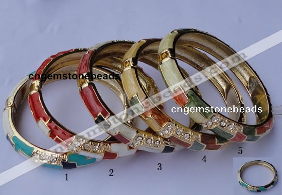 CEB08 5pcs 10mm width gold plated alloy with rhinestone & enamel bangles