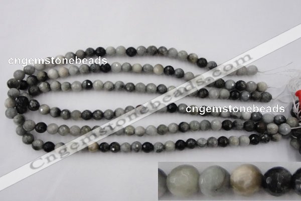 CEE352 15.5 inches 8mm faceted round eagle eye jasper beads