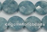 CEQ186 15.5 inches 20mm faceted coin blue sponge quartz beads