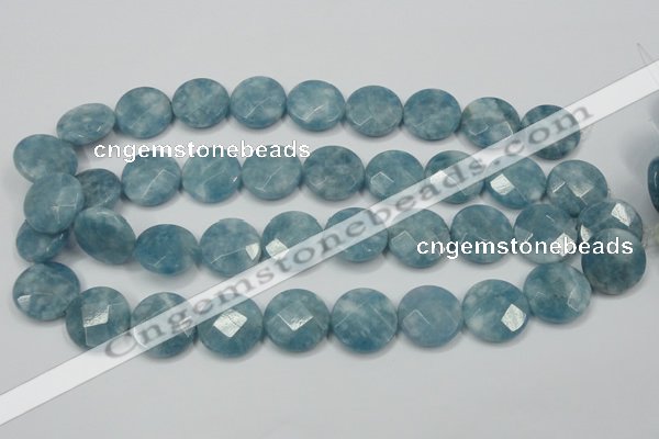 CEQ186 15.5 inches 20mm faceted coin blue sponge quartz beads