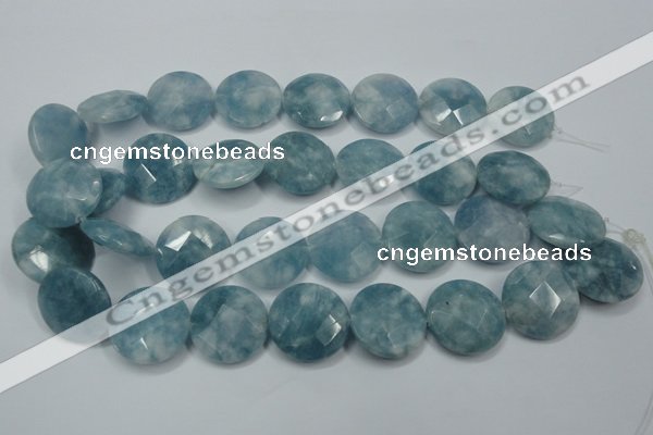 CEQ187 15.5 inches 25mm faceted coin blue sponge quartz beads