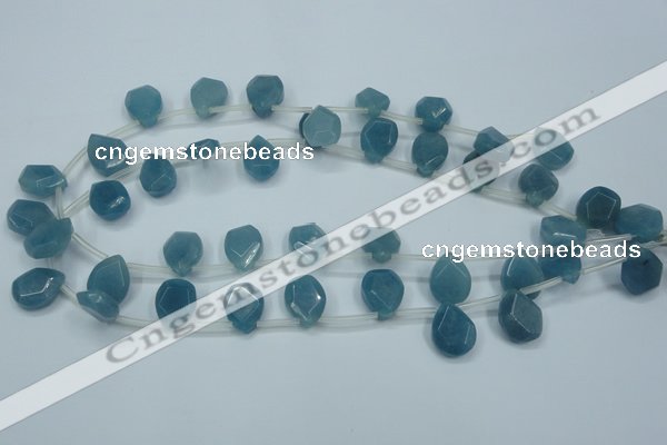 CEQ255 15.5 inches 13*16mm faceted flat teardrop blue sponge quartz beads