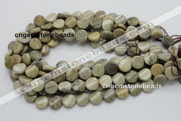 CFA19 15.5 inches 15mm twisted coin chrysanthemum agate beads