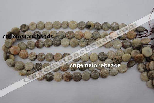 CFA228 15.5 inches 12mm flat round chrysanthemum agate beads