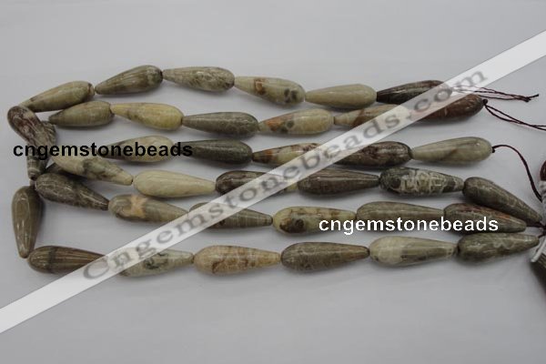 CFA232 15.5 inches 10*30mm teardrop chrysanthemum agate beads