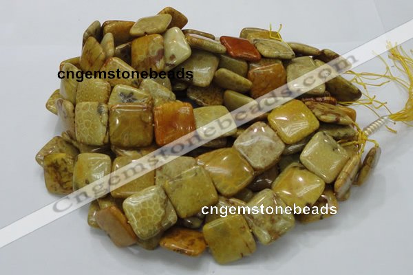 CFA39 15.5 inches 25*25mm square yellow chrysanthemum agate beads