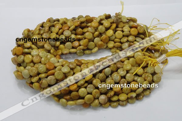 CFA40 15.5 inches 10mm flat round yellow chrysanthemum agate beads