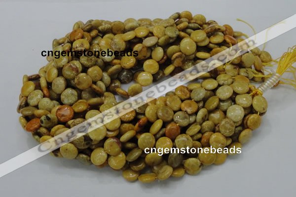 CFA41 15.5 inches 12mm flat round yellow chrysanthemum agate beads