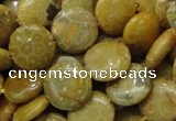 CFA42 15.5 inches 15mm flat round yellow chrysanthemum agate beads