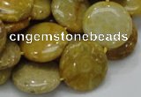 CFA43 15.5 inches 20mm flat round yellow chrysanthemum agate beads