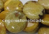 CFA44 15.5 inches 25mm flat round yellow chrysanthemum agate beads