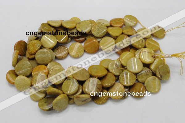 CFA56 15.5 inches 20mm twisted coin yellow chrysanthemum agate beads